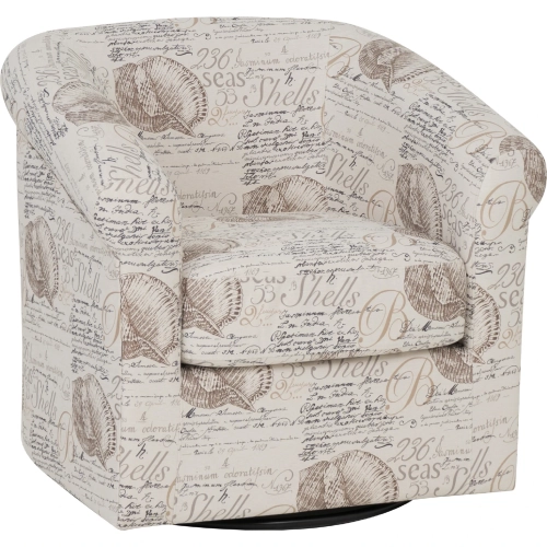 Bonnie Swivel Accent Club Chair in Sea Swirl Print Brown & Black Fabric