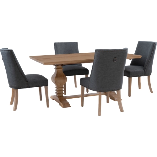 McLeavy 5 Piece Dining Set in Honey Brown Wood & Grey Fabric