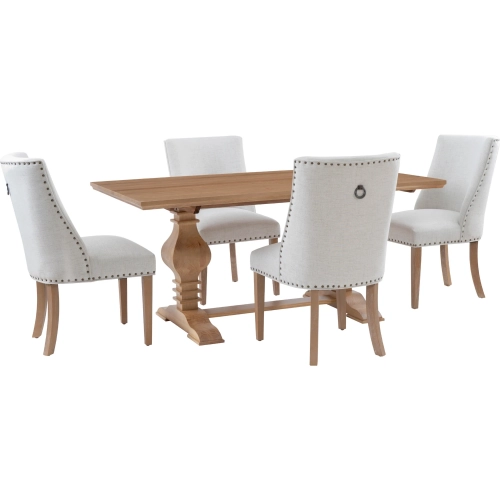McLeavy 5 Piece Dining Set in Honey Brown Wood & Beige Fabric