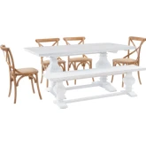 McLeavy 6 Piece Dining Set in Honey Brown Wood, Rattan & Distressed White
