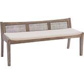 Bauer Bench in Brown Wood, Cane & Beige Fabric