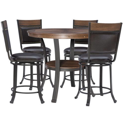 Franklin 5 Piece Counter Dining Set in Wood, Metal & Brown Leatherette