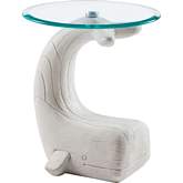 Moby Whale Side Table in White Distressed Driftwood & Tempered Glass