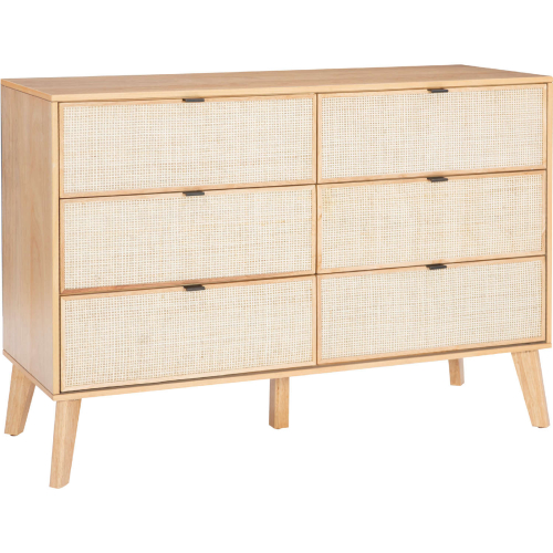 Collett 6 Drawer Dresser in Natural Finish Wood & Cane