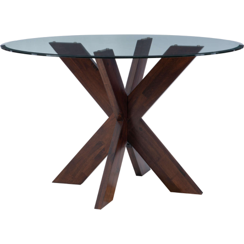 Adler 48" X Base Dining Table in Espresso Wood & Tempered Glass