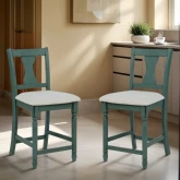Willow Counter Stool in Teal Blue Wood & Cream Fabric