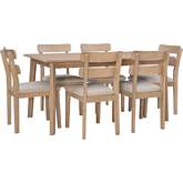 Drury 7 Piece Dining Set in Natural Wood & Beige Fabric