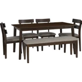 Drury 6 Piece Dining Set in Brown Wood & Grey Fabric