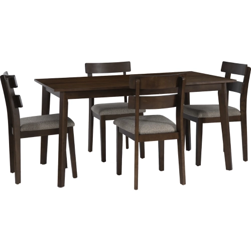 Drury 5 Piece Dining Set in Brown Wood & Grey Fabric
