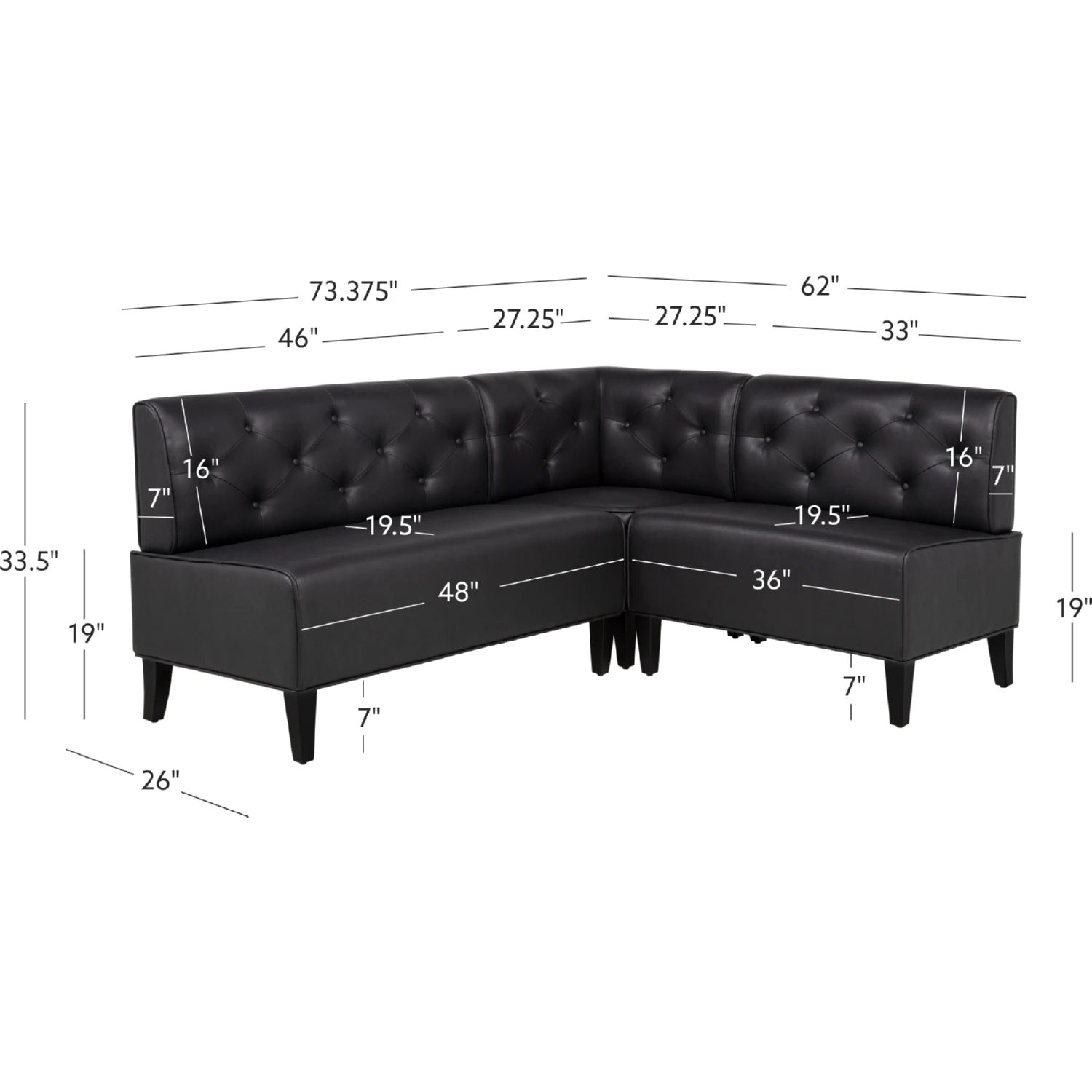 Powell D1470D21NKBLK Adler Dining Nook Banquette in Black Wood