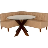 Adler 2 Piece Dining Nook Set in Tan Vegan Leather, Wood & Tempered Glass