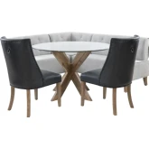 Adler 4 Piece Dining Nook Set in Grey Fabric, Navy Vegan Leather, Wood & Glass