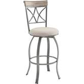 Hamilton Swivel Bar Stool in Pewter Metal, Wood & Grey Fabric