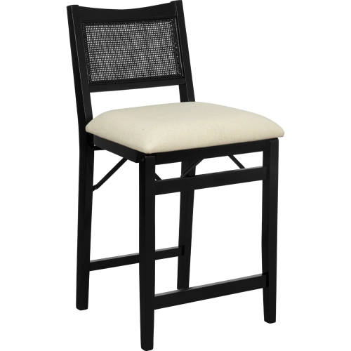 Bauer Folding Counter Stool in Black Wood & Cream Fabric