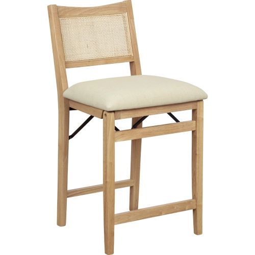 Bauer Folding Counter Stool in Natural Wood & Cream Fabric