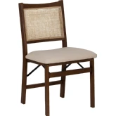 Bauer Cane Folding Dining Chair in Brown Wood & Beige Linen Look Fabric