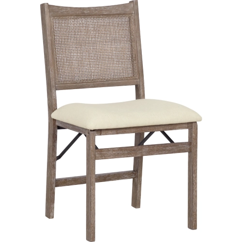 Bauer Cane Folding Dining Chair in Brushed Wood & Beige Linen Look Fabric
