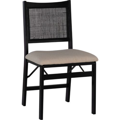 Bina Folding Dining Chair in Black, Cane & Beige Fabric
