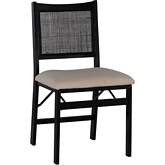 Bina Folding Dining Chair in Black, Cane & Beige Fabric