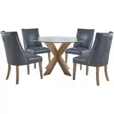 Adler 5 Piece Dining Set in Navy Blue Leatherette, Wood & Glass