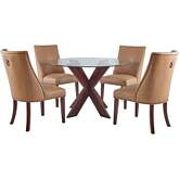 Adler 5 Piece Dining Set in Espresso Wood & Tan Eco Leather
