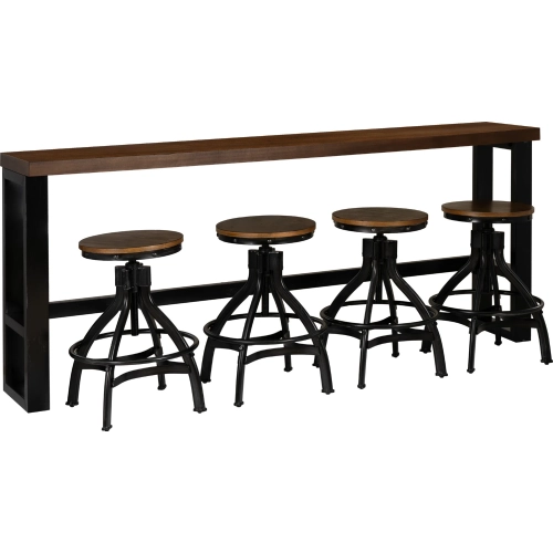 Hawkford 5 Piece Adjustable Console Dining Set in Wood & Gunmetal