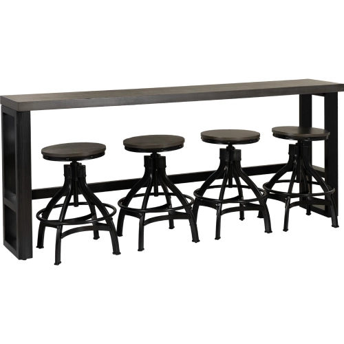 Hawkford 5 Piece Adjustable Console Dining Set in Grey Wood & Gunmetal