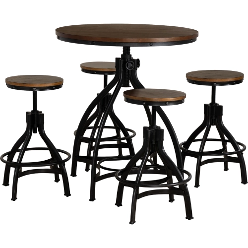 Hawkford 5 Piece Adjustable Bar Dining Set in Wood & Gunmetal