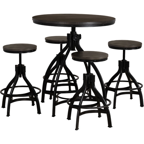Hawkford 5 Piece Adjustable Bar Dining Set in Grey Wood & Gunmetal
