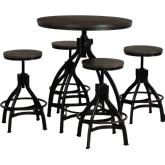 Hawkford 5 Piece Adjustable Bar Dining Set in Grey Wood & Gunmetal