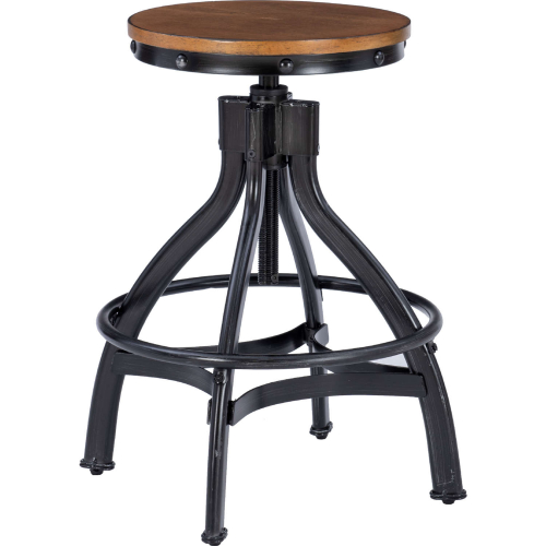 Hawkford Adjustable Bar Stool in Dark Metal & Wood (Set of 2)