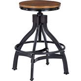 Hawkford Adjustable Bar Stool in Dark Metal & Wood (Set of 2)