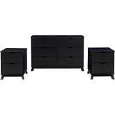 Polly 3 Piece Dresser & 2 Drawer Nightstand Set in Black