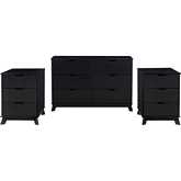 Polly 3 Piece Dresser & 3 Drawer Nightstands Set in Black