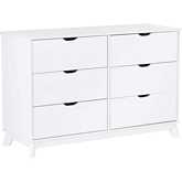 Polly 6 Drawer Dresser in White Finish Wood