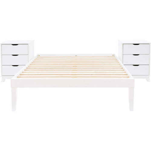 Polly 3 Piece Full Bed & 3 Drawer Nightstands Set in White