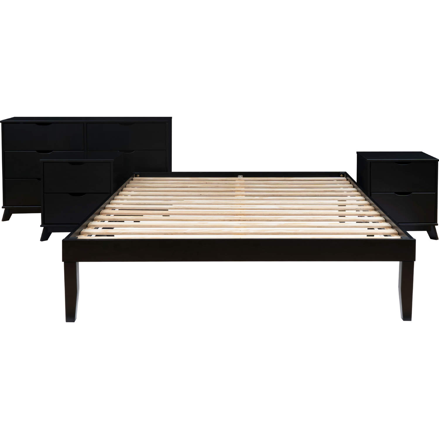 Powell D1507R23BLKQBD2NS Polly 4 Piece Queen Bed, Dresser & 2 Drawer  Nightstands Set in Black