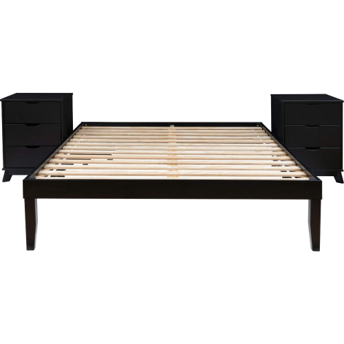Polly 3 Piece Queen Bed & 3 Drawer Nightstands Set in Black