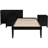 Polly 4 Piece Twin Bed, Dresser & 2 Drawer Nightstands Set in Black