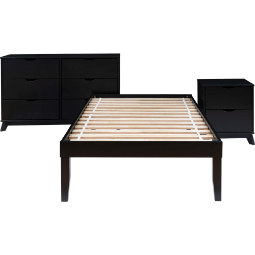 Polly 3 Piece Twin Bed, Dresser & 2 Drawer Nightstand Set in Black