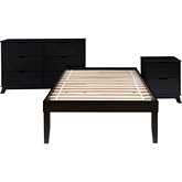 Polly 3 Piece Twin Bed, Dresser & 2 Drawer Nightstand Set in Black