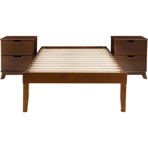 Polly 3 Piece Twin Bed & 2 Drawer Nightstands Set in Walnut Brown