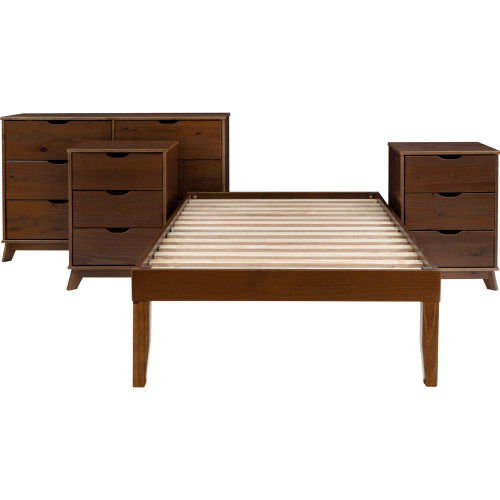 Polly 4 Piece Twin Bed, Dresser & 3 Drawer Nightstands Set in Walnut Brown