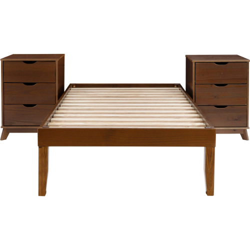 Polly 3 Piece Twin Bed & 3 Drawer Nightstands Set in Walnut Brown