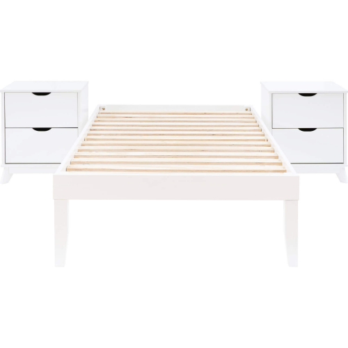Polly 3 Piece Twin Bed & 2 Drawer Nightstands Set in White