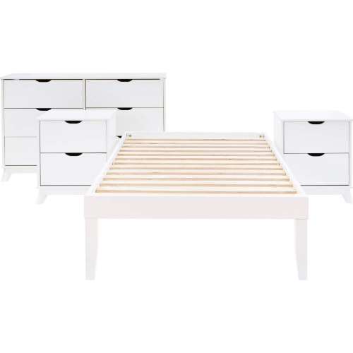 Polly 4 Piece Twin Bed, Dresser & 2 Drawer Nightstands Set in White