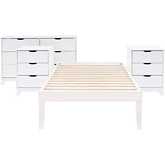 Polly 4 Piece Twin Bed, Dresser & 3 Drawer Nightstands Set in White