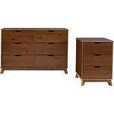 Polly 2 Piece Dresser & 3 Drawer Nightstand Set in Walnut Brown