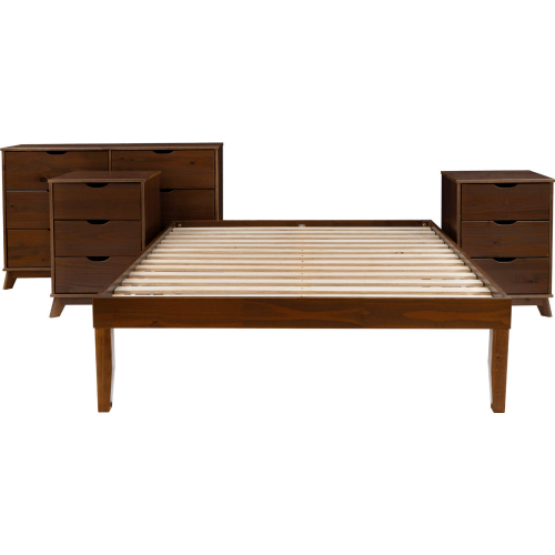 Polly 4 Piece Full Bed, Dresser & 3 Drawer Nightstands Set in Walnut Brown