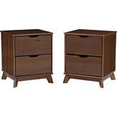 Polly 2 Drawer Nightstand Walnut Brown Finish Wood (Set of 2)